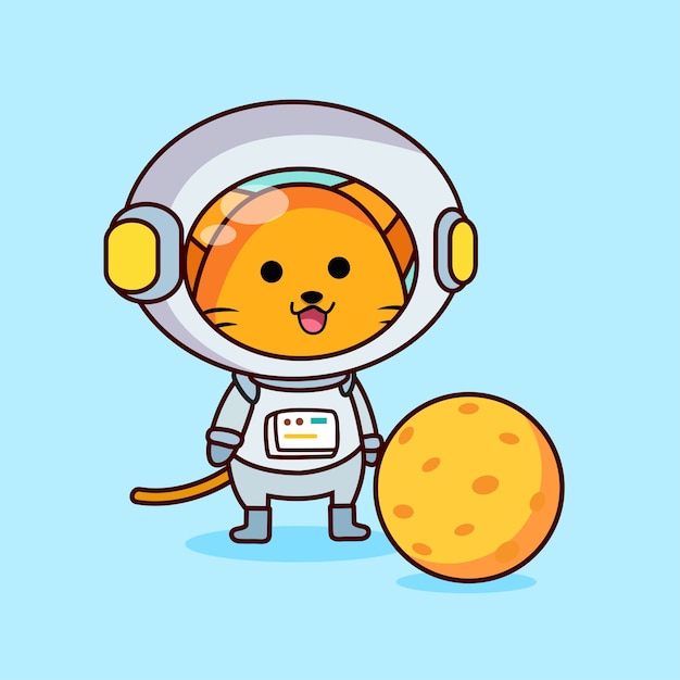 Vector lindo gato astronauta con luna