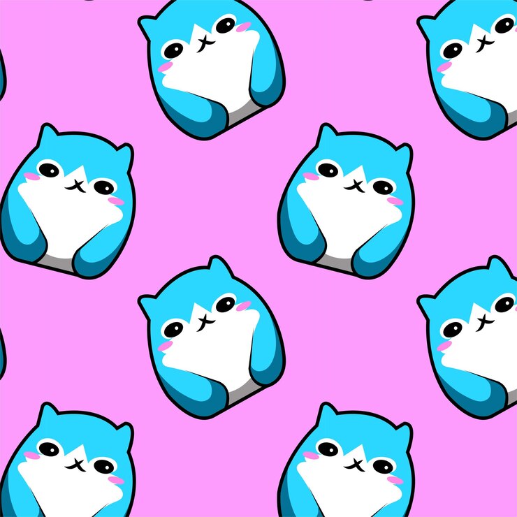 lindo gato azul kawaii de patrones sin fisuras en fondo rosa para juguetes y moda para niños