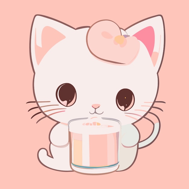 Lindo gato bebiendo leche ilustración vectorial