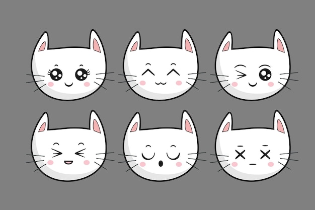 Lindo Gato Blanco Cara Doodle Cabeza Kawaii