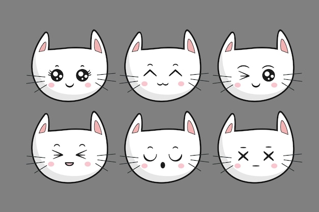 Lindo gato blanco cara doodle cabeza kawaii