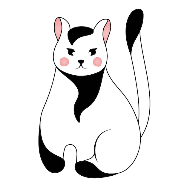 Un lindo gato blanco y negro aislado sobre un fondo blanco Ilustración vectorial para niños