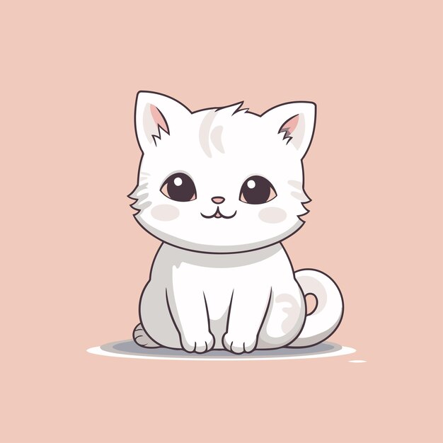 Un lindo gato blanco sentado en el suelo ilustración de dibujos animados vectorial