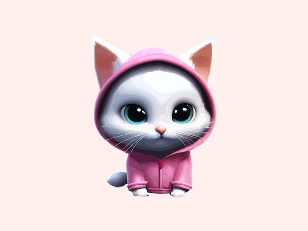 Vector un lindo gato blanco en un suéter rosa gato gracioso en ropa ilustración vectorial