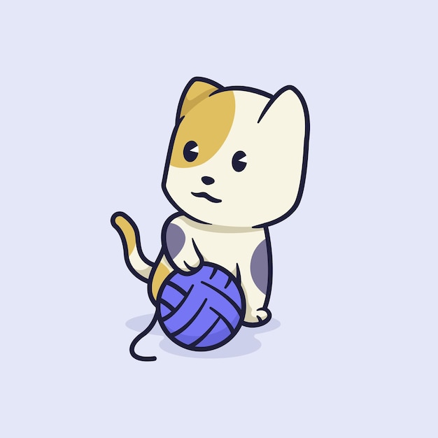 Vector lindo gato con bola de cuerda ilustración