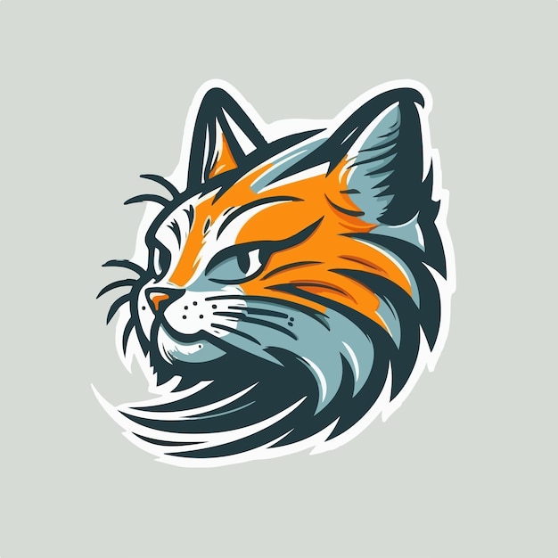 Lindo gato Cabeza Vector Logo Icono Mascota deportiva ilustración plana