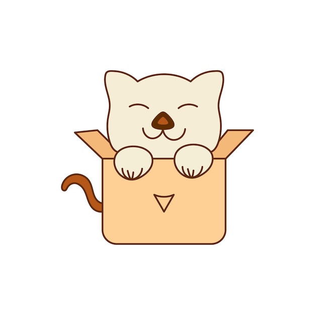 lindo gato en caja de dibujos animados una plantilla de pegatina de personaje de dibujos animados de gato