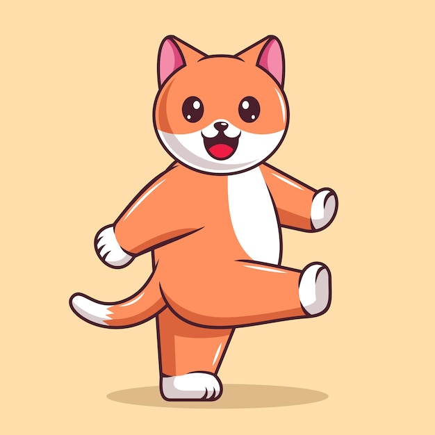 Vector lindo gato caminando con ilustración de vector de dibujos animados de cara feliz