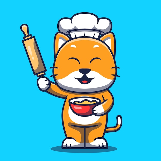 Vector lindo, gato, chef, cocina, caricatura, ilustración