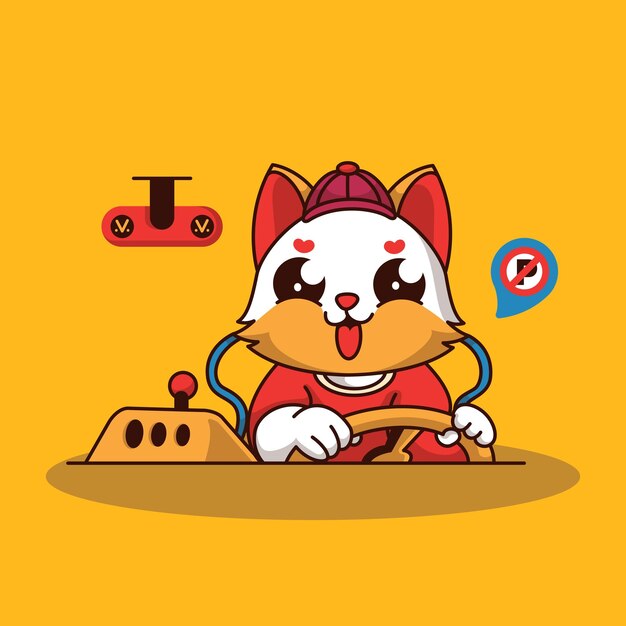 El lindo gato chibi conduciendo
