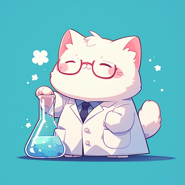 Vector un lindo gato científico al estilo de los dibujos animados