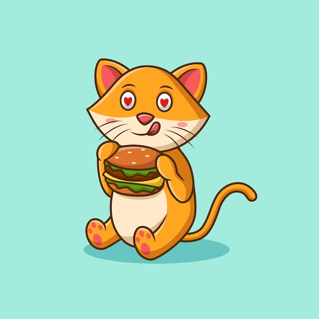 Vector lindo gato comiendo hamburguesa ilustración vectorial