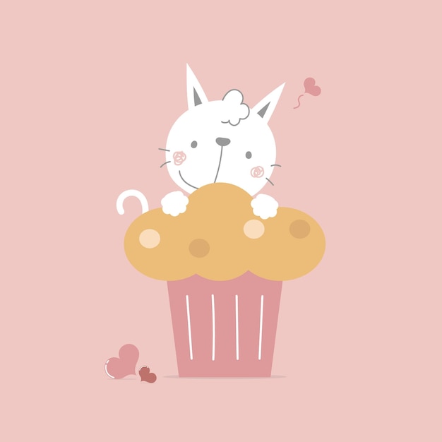 Lindo gato con concepto de amor de cupcake