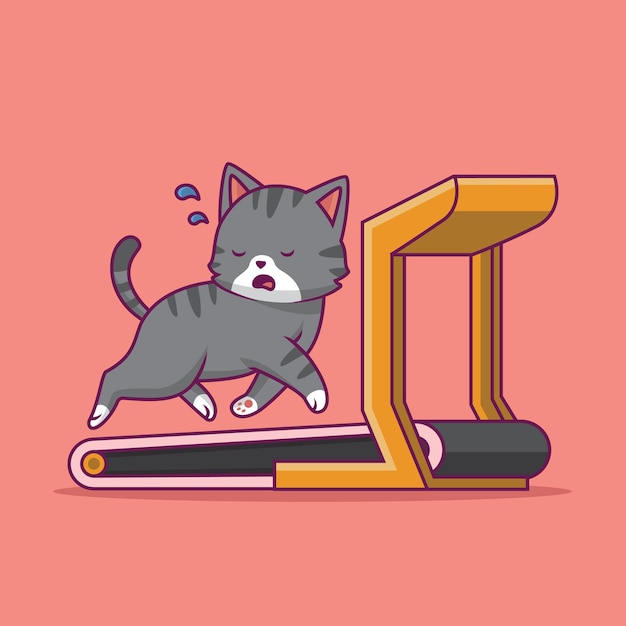 Vector lindo gato corriendo en la ilustración de dibujos animados de caminadora