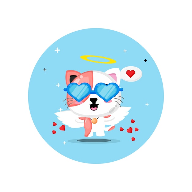 Lindo gato Cupido con gafas amor