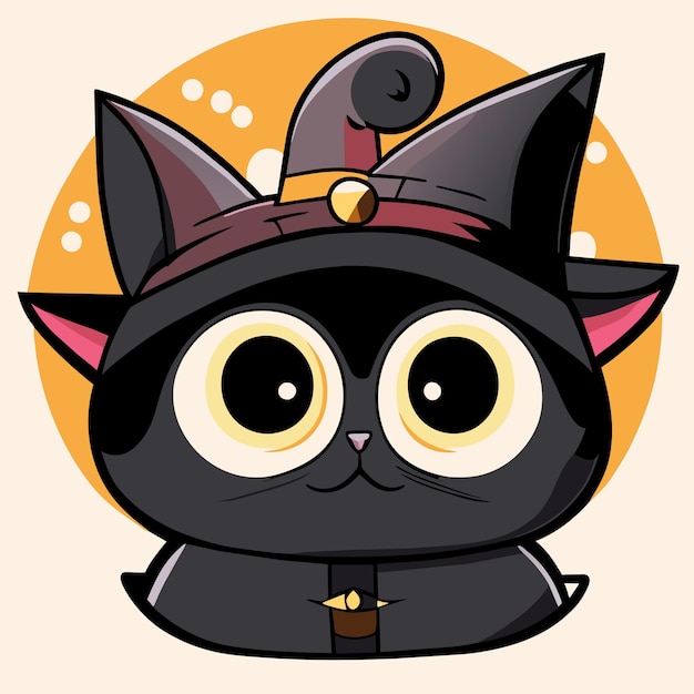Vector lindo gato dibujo con sombrero de brujas dibujado a mano dibujos animados pegatina icono concepto aislado ilustración