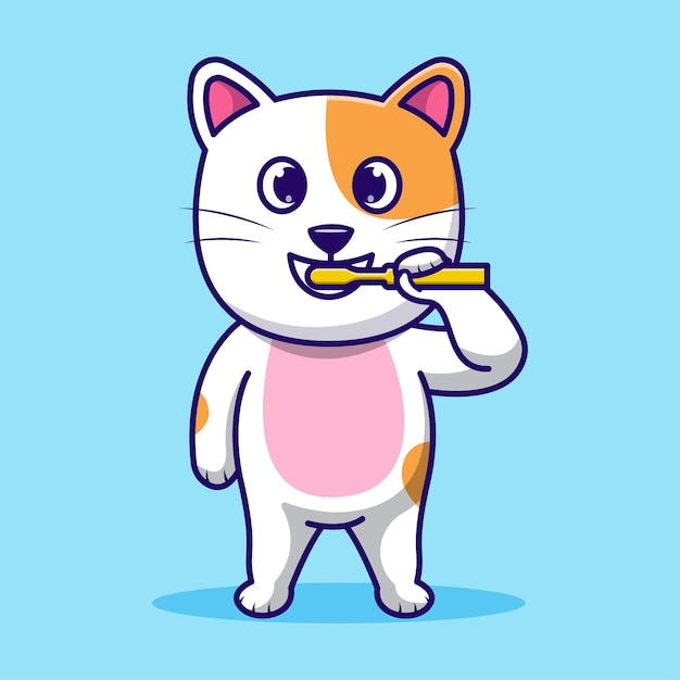 Vector lindo gato de dibujos animados cepillarse los dientes ilustración vectorial