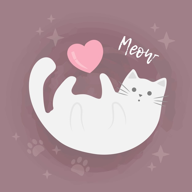 Lindo gato de dibujos animados con corazón tarjeta de San Valentín guardar la fecha tarjeta de felicitación Vector ilustración diseño de personajes