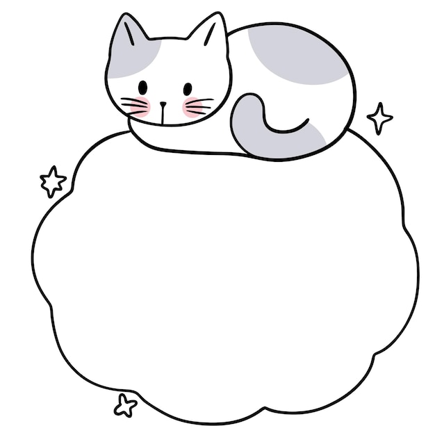 El lindo gato de dibujos animados descansando en una nube