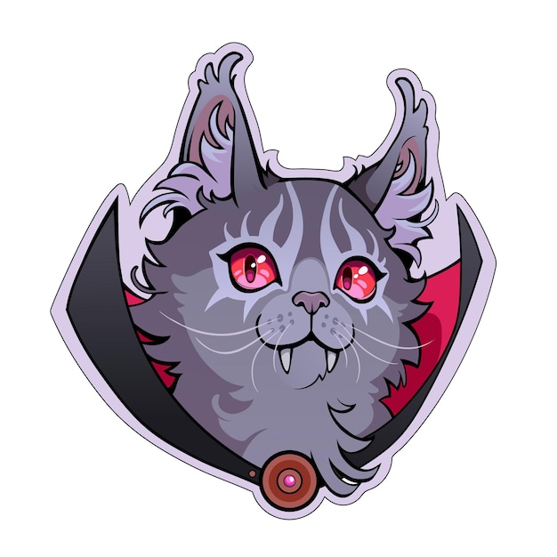 El lindo gato de dibujos animados Drácula en traje