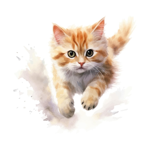 Lindo gato de dibujos animados en estilo de pintura de acuarela