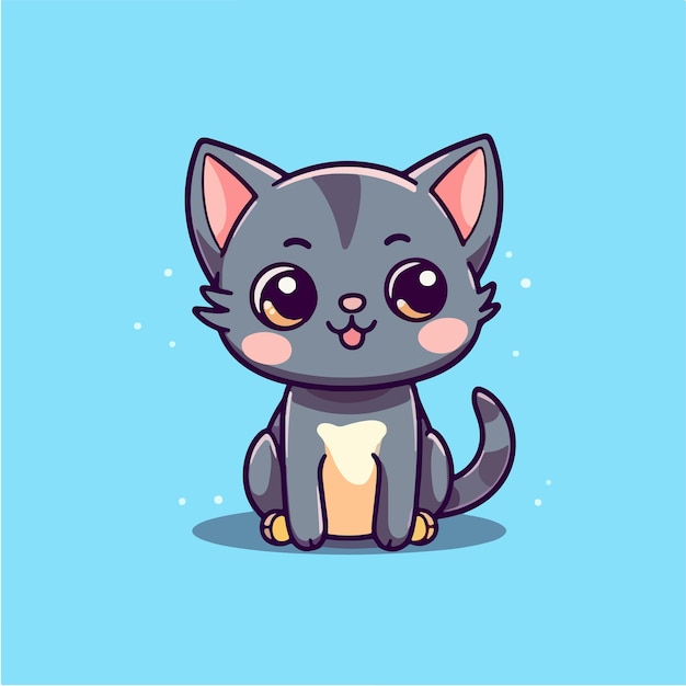 Lindo gato de dibujos animados con un fondo azul.