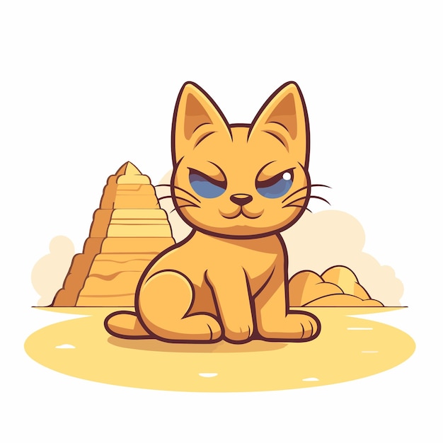 Vector un lindo gato de dibujos animados sentado en la arena en el desierto ilustración vectorial