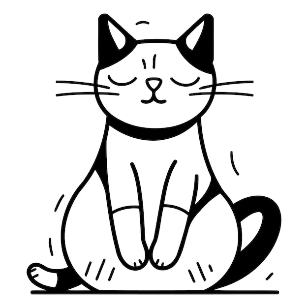 Un lindo gato de dibujos animados sentado en el suelo Ilustración vectorial en estilo doodle