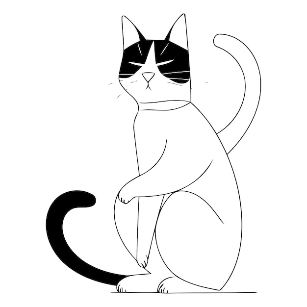 Un lindo gato de dibujos animados sentado en sus patas traseras Ilustración vectorial