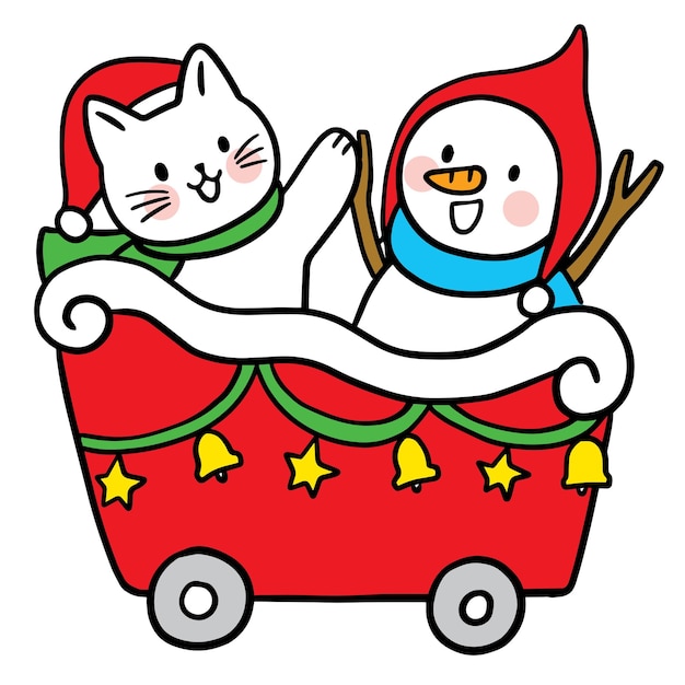 Lindo gato de dibujos animados en vector de Navidad.