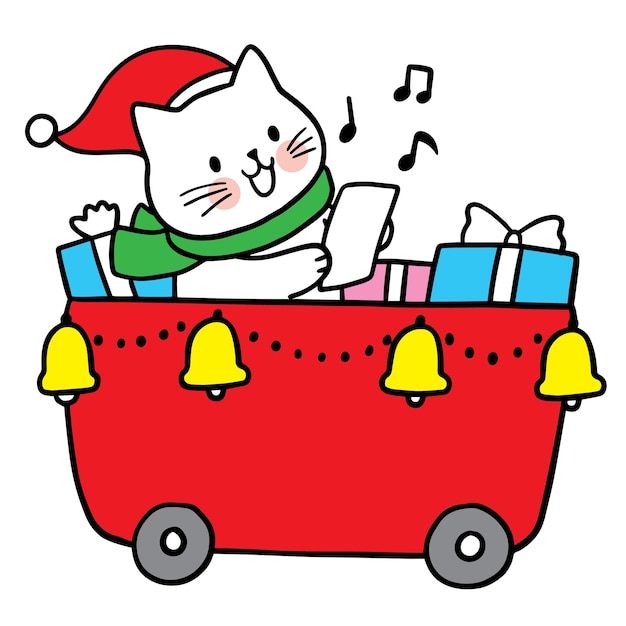 Lindo gato de dibujos animados en vector de Navidad.