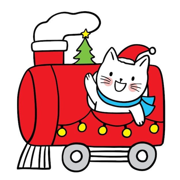 Lindo gato de dibujos animados en vector de navidad.