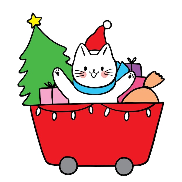 Lindo gato de dibujos animados en vector de navidad.