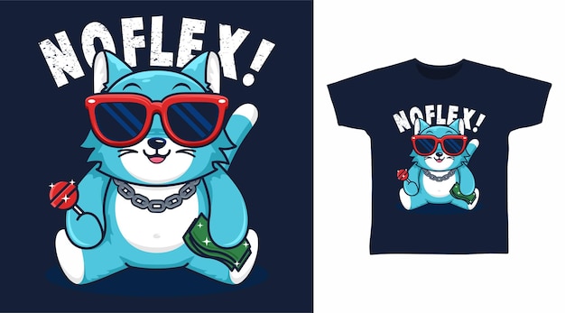 Lindo gato con diseño de camiseta de gafas