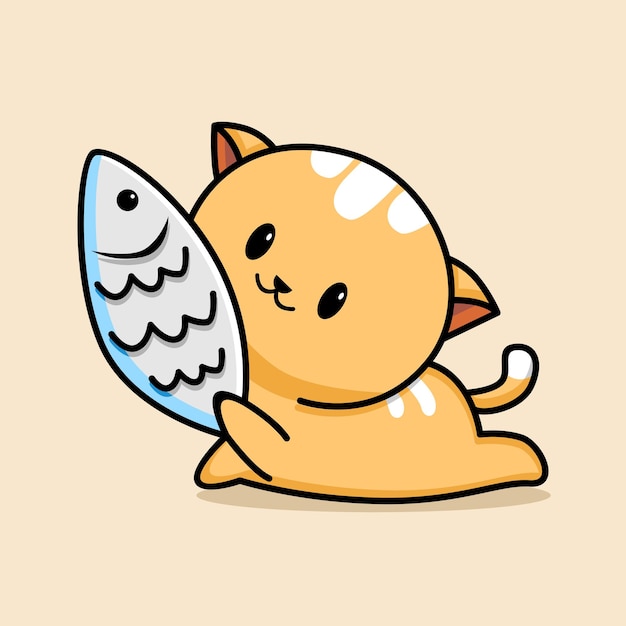 Lindo gato con diseño de dibujos animados de peces