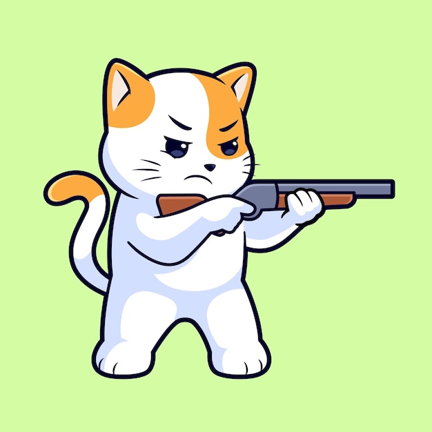 El lindo gato disparando pistola de pistola de dibujos animados de ícono vectorial Ilustración de estilo plano de logotipo de dibuixos animados de animales