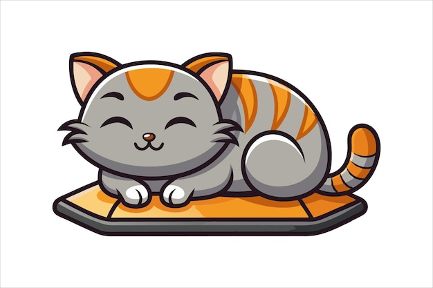 El lindo gato durmiendo en el rascador Ilustración de arte vectorial de dibujos animados