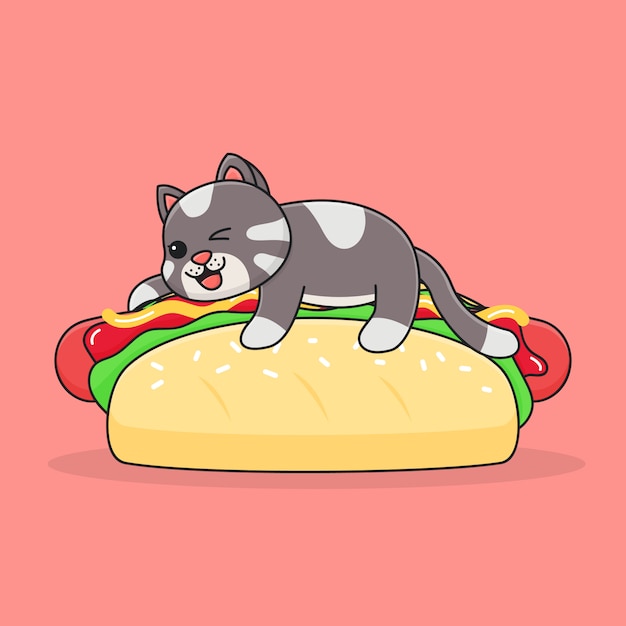 Lindo gato encima de hot dog