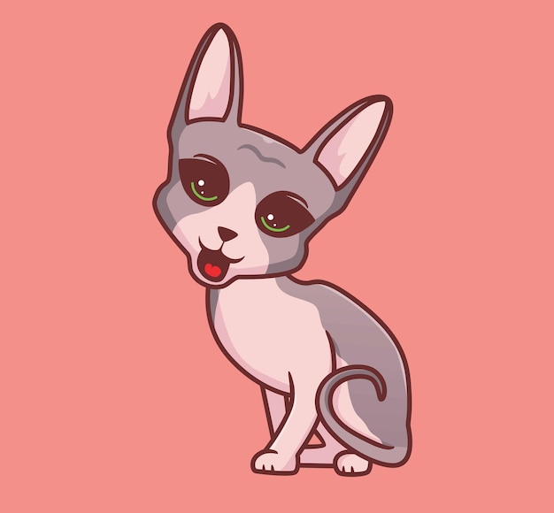 Lindo gato esfinge burlándose con su lengua ilustración animal de dibujos animados aislado Icono de etiqueta de estilo plano