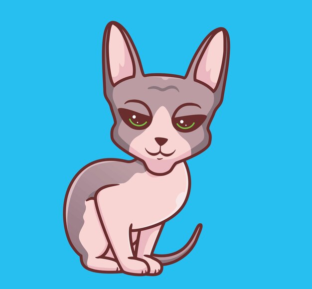Lindo gato esfinge sentado ilustración animal de dibujos animados aislado Estilo plano Pegatina Icono Diseño Premium