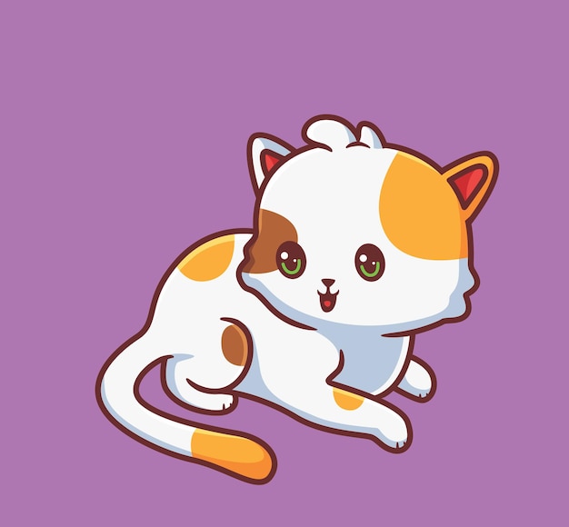 Lindo gato en espera ilustración animal de dibujos animados aislado Estilo plano Pegatina Icono Diseño Logotipo premium