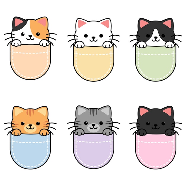 Un lindo gato espiando en una ilustración vectorial de dibujos animados de bolsillo
