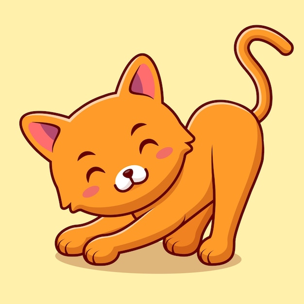 Vector lindo gato se extiende ilustración de icono de vector de dibujos animados