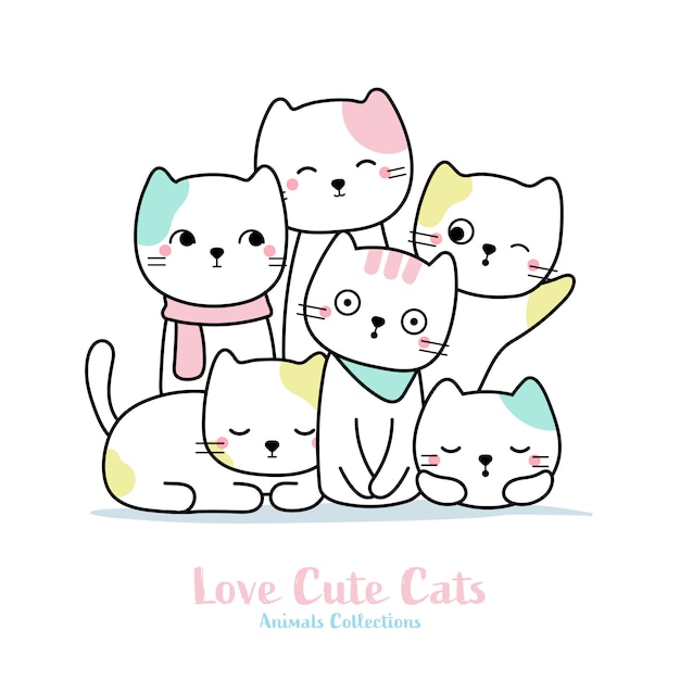 Vector lindo gato familia animal dibujado a mano estilo