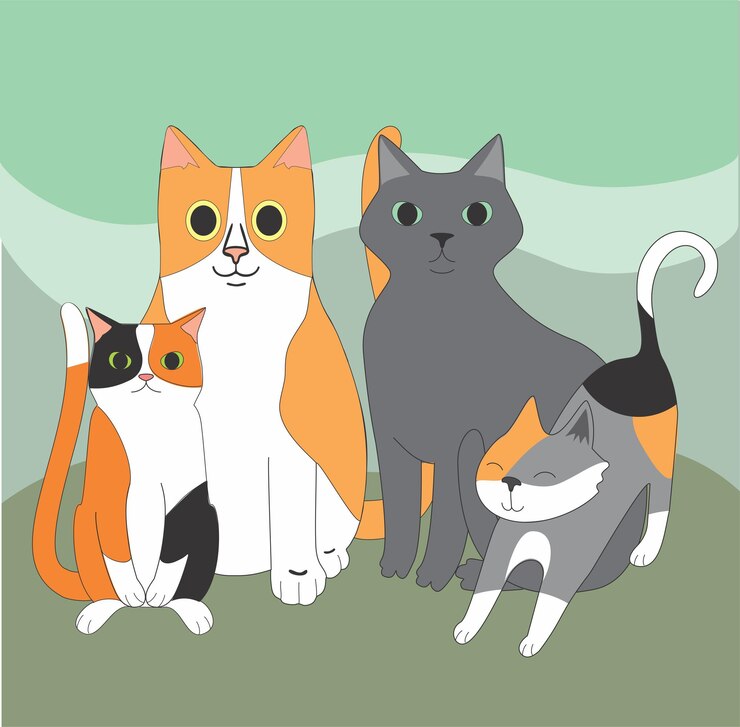Vector lindo gato familia retrato vector ilustración