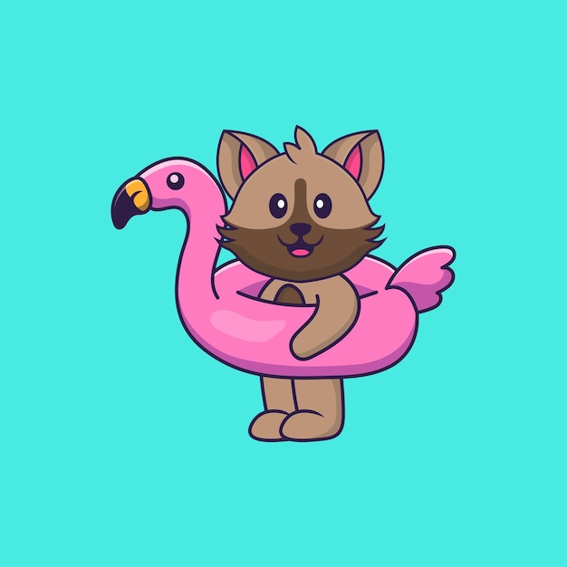 Lindo gato con flamingo boya Animal concepto de dibujos animados aislado