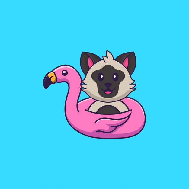 Lindo gato con flamingo boya Animal concepto de dibujos animados aislado