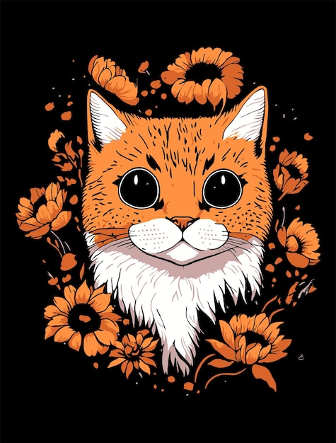 lindo gato flores ilustración