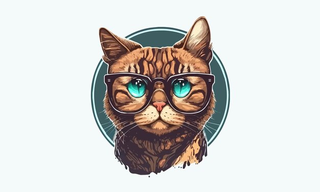 Lindo gato con gafas dibujos animados vector ilustración diseño