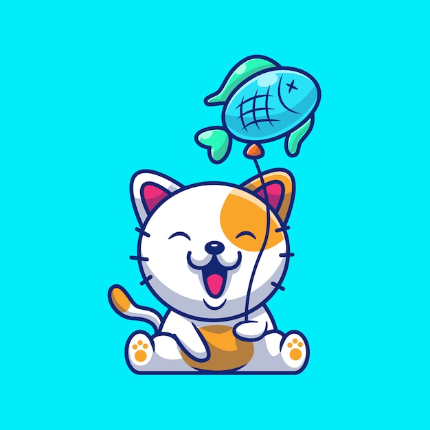 Vector lindo gato con globo pescado